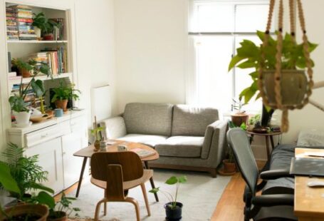 Home Hallway - gray fabric loveseat near brown wooden table