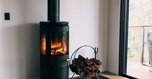 Interior Design - Cozy fireplace in light minimalist living room