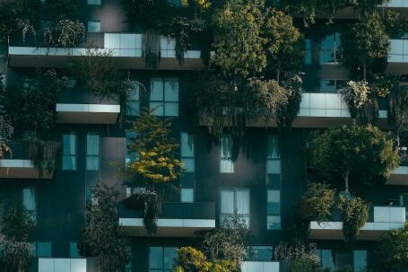 Property - Modern residential building facade decorated with green plants