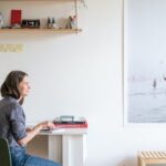 Interior Design - Woman Sitting at a Desk in a Modern Room at Home
