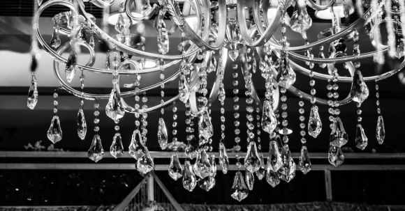 Chandelier - Grayscale Photo of Glass Chandelier