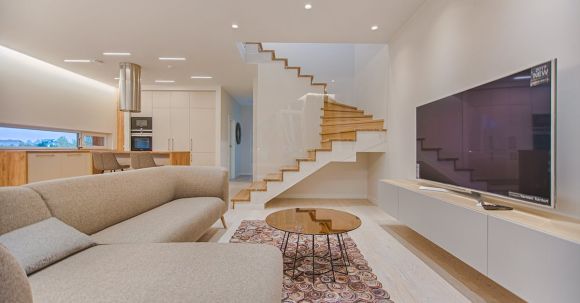 Modern Interior - Turned-on Gray Flat Screen Smart Tv
