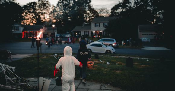 Neighborhood - Group of Children in Halloween Costumes