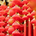 Feng Shui - Red and golden Asian decorations hanging in local market