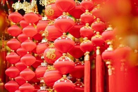 Feng Shui - Red and golden Asian decorations hanging in local market