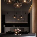 Luxury Interior - Gray Dining Table Under Pendant Lamps