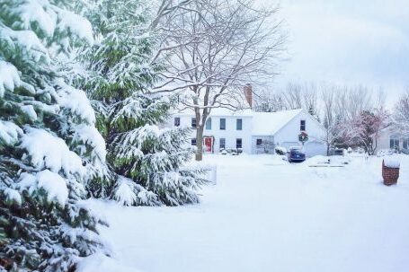 Neighborhood - Snow Covered House and Trees