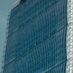 Contemporary Architecture - Monochrome Blue Photo of Allianz Tower in Milan, Italy