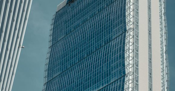 Contemporary Architecture - Monochrome Blue Photo of Allianz Tower in Milan, Italy