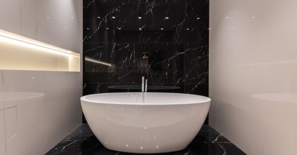 Luxury Properties - Interior of modern bathroom in apartment