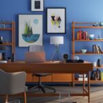 Interior - Brown Wooden Desk With Rolling Chair and Shelves Near Window